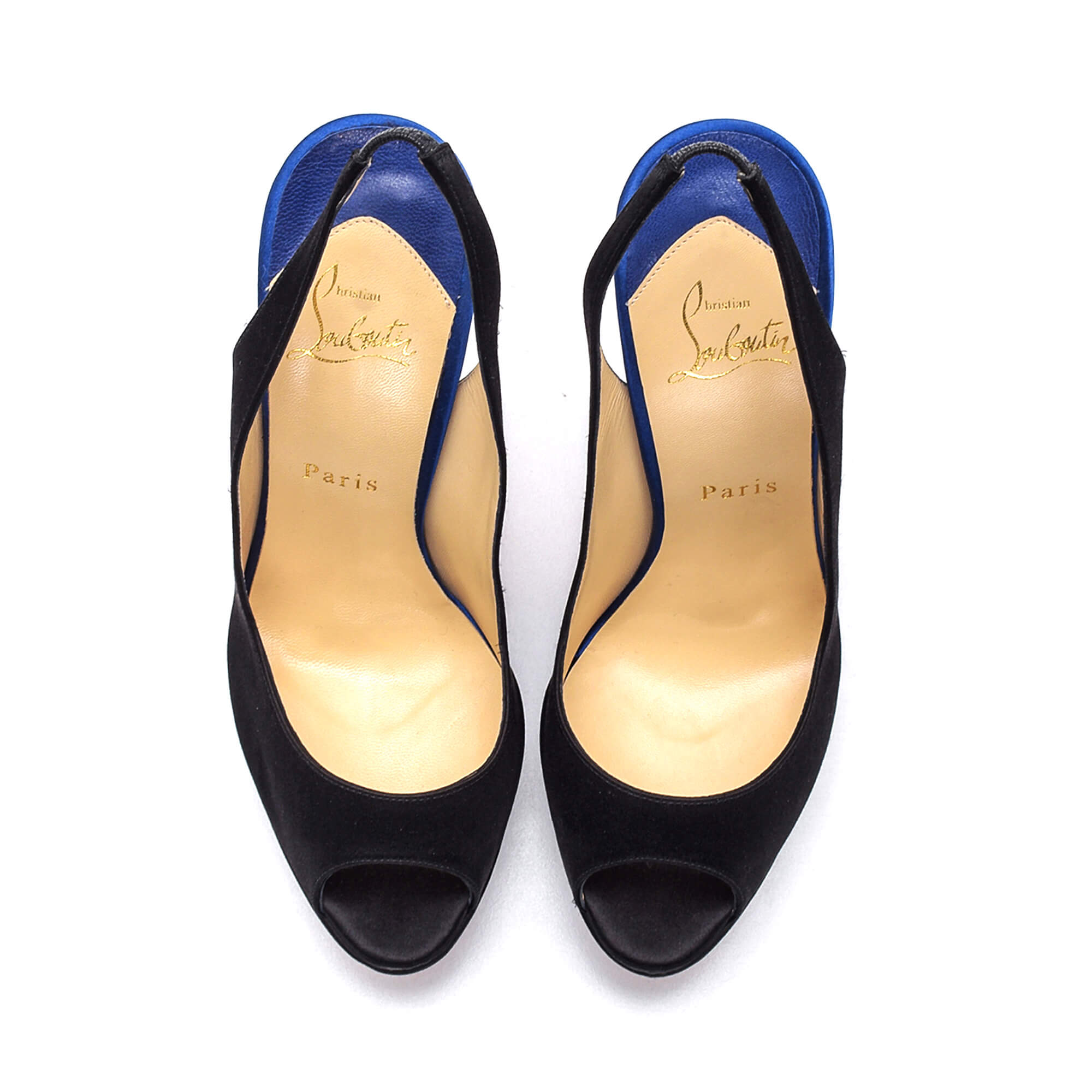 Christian Louboutin - Black / Saks Blue Satin Pumps 